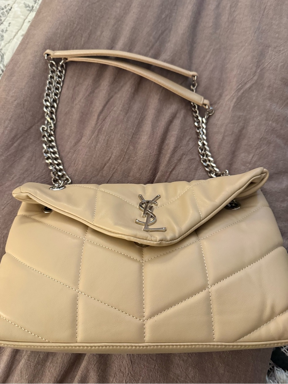 Fashion Beige Quilted Leather Shoulder Bag